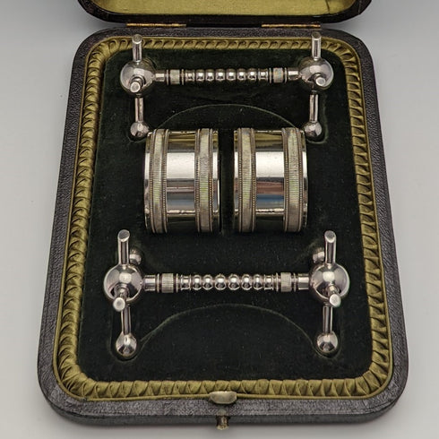 Around 1915 British Antique Silver Plated Napkin Ring & Knife Rest Pair Boxed